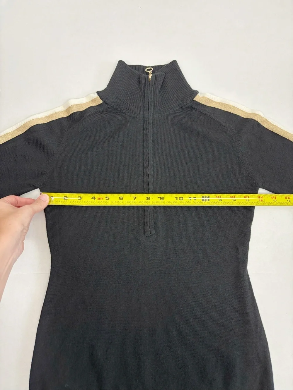 We Norwegians Geilo Metallic Striped Merino Wool Half-Zip Sweater Black Size S